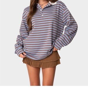 Edikted Stripey Collared Polo Blue Brown